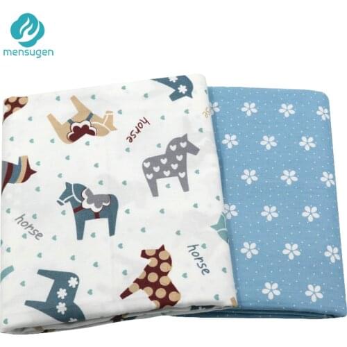 Mensugen Cartoon Horse and Flower Twill 100% Cotton Fabric Meters for Patchwork Quilting Baby Bedding Sewing Material