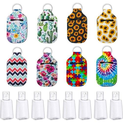 8set Refillable Empty Travel Bottle Chapstick Keychain Holders Set PortableSoap Dispenser Pump for School Liquids Supplies