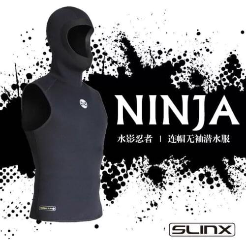 3mm Neoprene Wetsuit Sleeveless Jacket Men Hooded Scuba Diving Vest for Snorkeling Spearfishing Surfing Kite Basic Skin Wet Suit