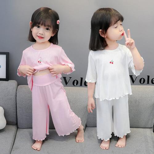 Children Clothing Cotton Soft Thin Suit Summer Korean 2021 Baby Girls Pajamas Print Two Piece Home Suit 1-7T Kids Home Wear