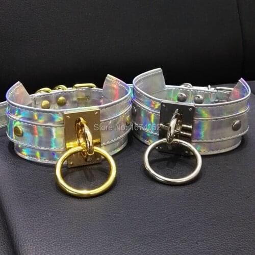 Punk Gothic 100% Handcrafted Chic Holographic Choker O Round Gold Metal Laser Collar BDSM Sub Slave Necklace