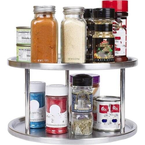 Spice Rack Stainless Steel Organizer Tray 360 Degree Turntable Rotating 2 Stand For Dining Table Kitchen Counters Cabinets