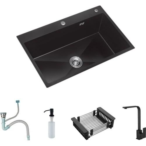 Black Single Bowel Kitchen Sink Vegetable Washing Sink Kitchen Black Stainless Steel Pia Black Sink Above Counter or Udermount