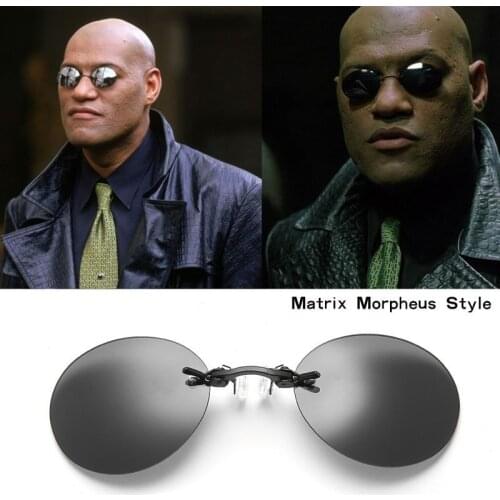 Villain Riffraff Matrix Morpheus Style Sunglasses Men Mini Round Rimsless Clamp Nose Sun Glasses Fishing Eyewear Free Shipping