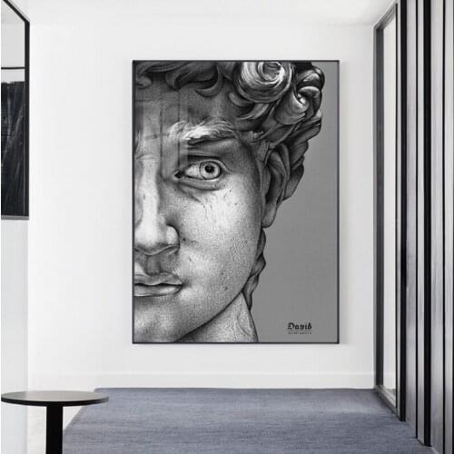 Modern Plaster sculpture David Canvas Painting posters and print Figure wall art black and white Picture for Living Room Bedroom