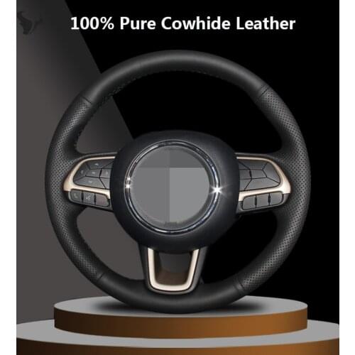 Hand-stitched Black Genuine Leather Steering Wheel Cover for Jeep Compass 2017 Renegade 2016-2017
