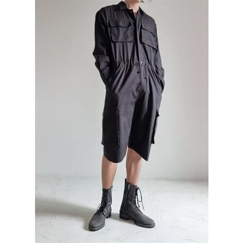 Japanese work clothes one-piece shorts fashion brand mens New Retro loose long sleeve one-piece clothes suspenders casual suit