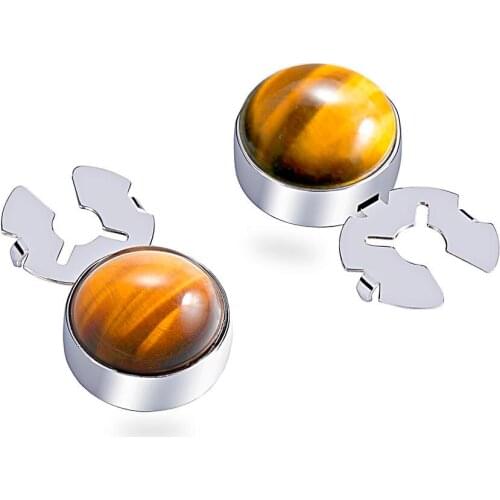 Natural enamel gold tiger eye stone silver BUTTON COVER cufflinks for Tuxedo Business Formal Shirts 17.5MM one pairs
