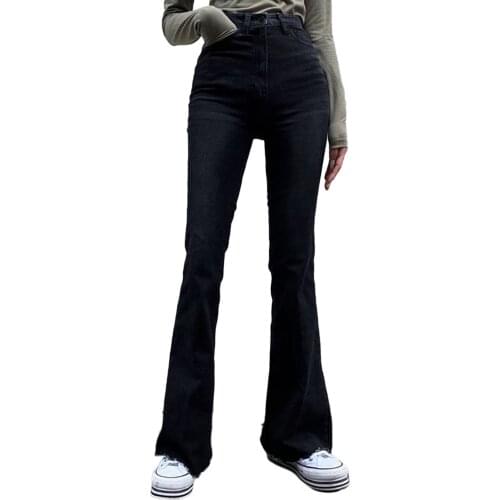 Women’s Slim High Waist Stretch Jeans, Solid Color Lounge Flare Trouser Long Pants
