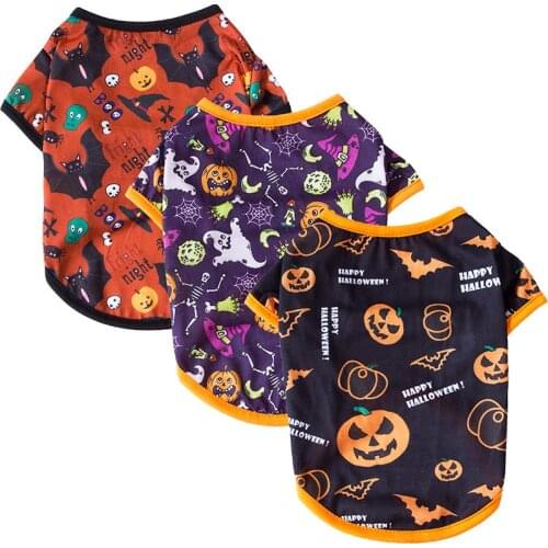 Halloween Printed Pet Dog Vest Clothes Pumpkin Ghost Dogs Cat T-shirt Soft Breathable Puppy Dogs Clothing Shirt Vest Costume