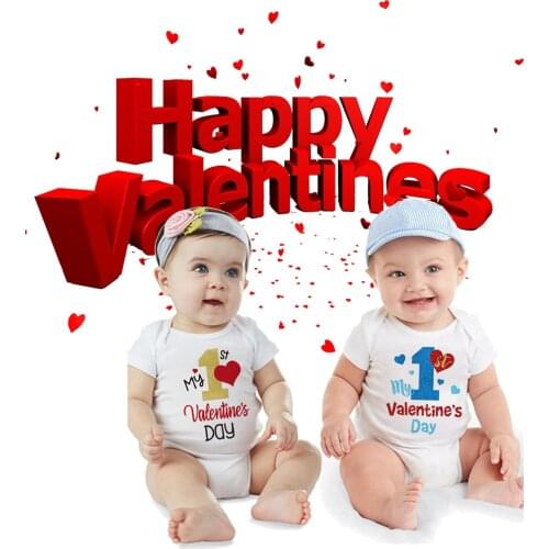 1pcs Newborn Baby Boy Girl My First Valentines Day Rompers Infant 1st Valentines Fashion Siblings Matching Onesie Party Wear
