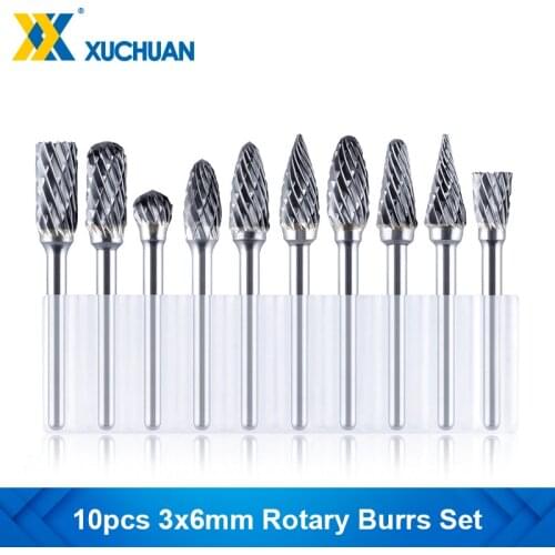 10pcs Tungsten Carbide Milling Cutter 3mm Shank Double Cut Solid Carbide Rotary Burrs Set for Die Grinder Drill Rotary Files