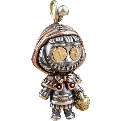 100% 925 Silver Witch Funny Dolls Little Red Riding Hood Pendant