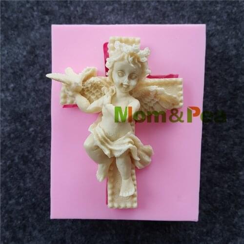 Mom&Pea 1167 Free Shipping Cross & Angel Silicone Mold Cake Decoration Fondant Cake 3D Mold Food Grade