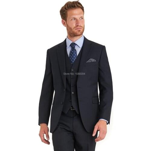 2018 Custom Men Suits Black Two Buttons Notch Lapel Groom Tuxedos Men Wedding Suits Business Formal Suit (Jacket+Pant+vest)