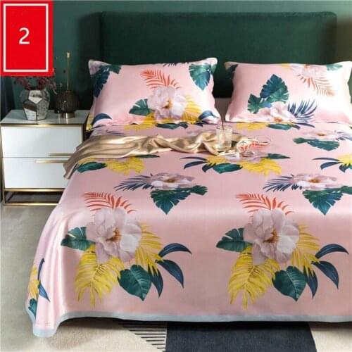 2021 Pink Ice Silk Mat Foldable Machine Washable Summer Sheet Sets King Queen Bed Sheets (With Pillowcase)