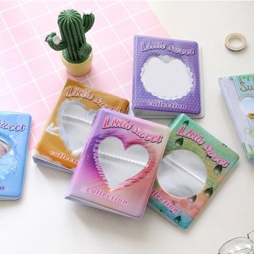 3 Inch Cartoon Hollow Heart Photo Album Colorful Picture Storage Mini Scrapbooking Case Business Card Bag Round Cat Photo Holder