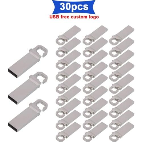 30pcs/lop Free Logo Metal USB 2.0 4GB 8GB 16GB 32GB 64GB U Disk Flash Drive Pen Drive Pendrive Memory Stick Top Quality for Gift