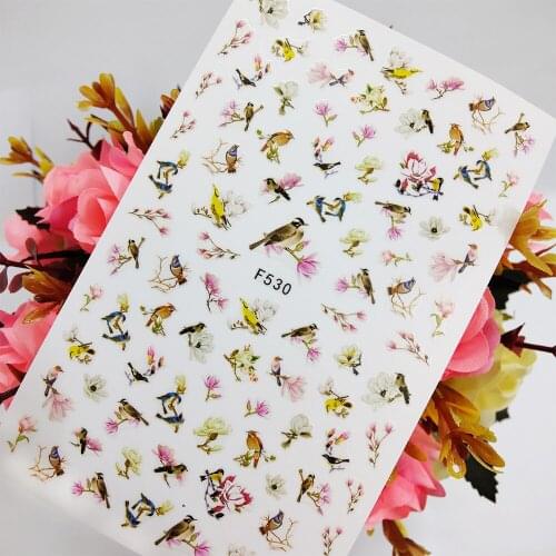 3D Nail Sticker Sliders Foil Self Adhesive Designs Beautiful Flowers Cute Birds Nail Art Decoraciones Manicure Accesorios Tips
