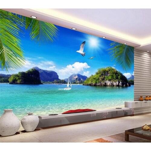3D Straw Non-woven Custom Mural Wallpaper Roll Stereoscopic Nature Blue Ocean Seascape Beach Photo Wall Cover TV Sofa Backdrop