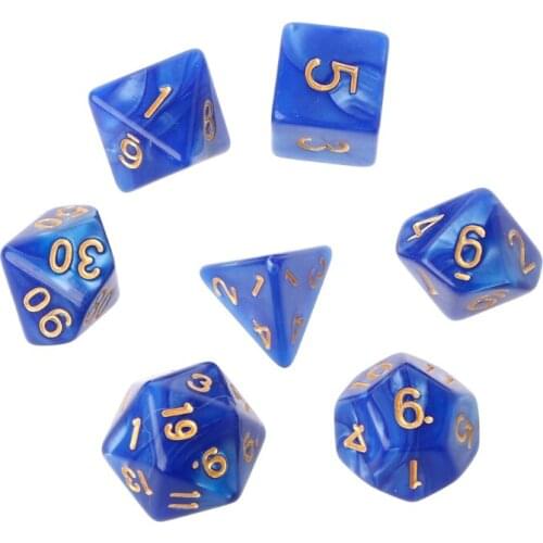 7Pcs/Set Polyhedral Dice Gold Numbers For Dragon Pathfinder D20 D12 2xD10 D8 D6 D4