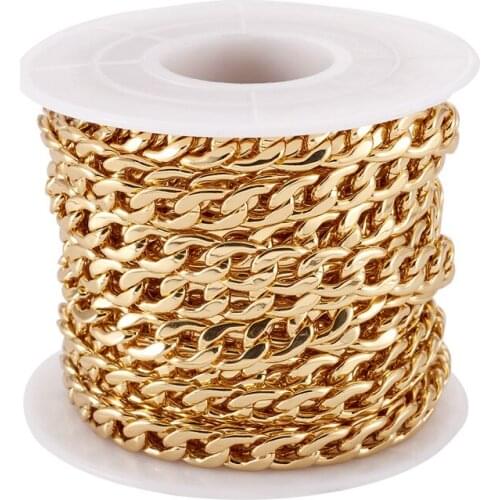 5m/roll Brass Curb Cuban Link Chains Chokers For DIY Necklace Bracelet Jewelry Making Real 18K Gold Plated 8.5x6x1.5mm