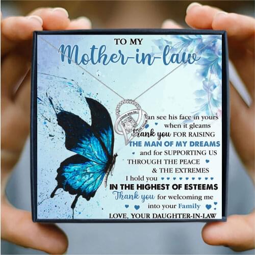 Aesthetic Heart Crystal Pendant Necklace My Mother In Law Clavicle Chain Necklace Letter I Love You to The Moon and Back