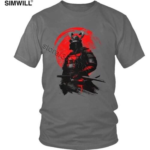 Fashion Samurai Warrior T-Shirt Retro Cool Cotton Swordsman Tee Men Short Sleeves Round Neck T Shirt Japan Anime Bushido Tshirt