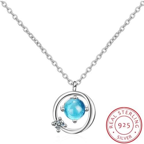 Hot Sale 925 Sterling Silver Aurora Space Planet Pendant Necklaces for Women Pretty Stone Necklace Pendant