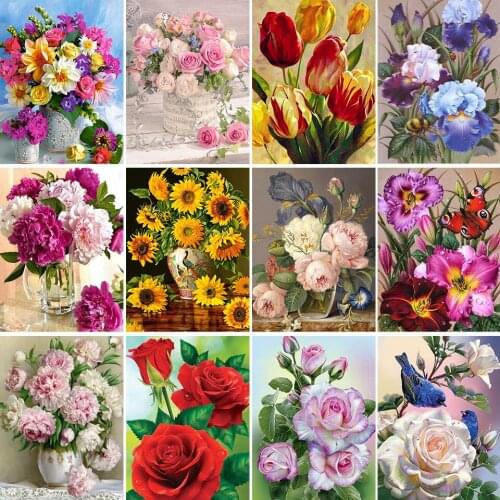 5D DIY Diamond Painting Flowers Vase Cross Stitch Kits Full Drill Diamond Embroidery Mosaic Rose Art Picture Home Decor Gift