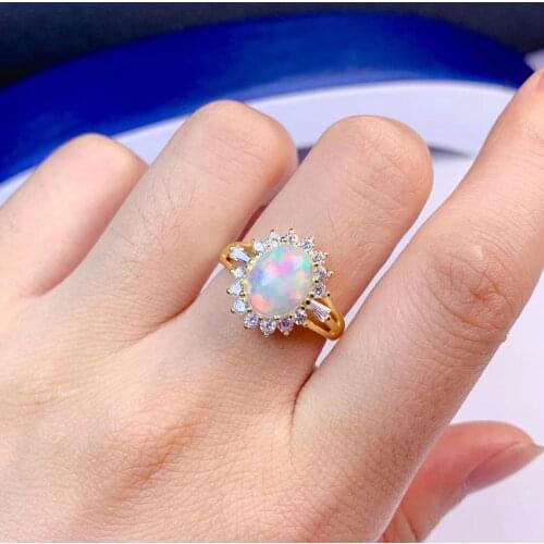 Classic Colorful Natural Opal Gemstone Ring Fireworks Color Real 925 Silver Good Gift 8x10mm Siize Gem