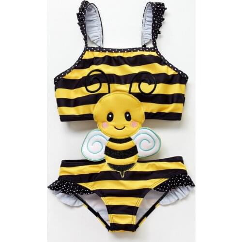 Honeyzone Child Swimsuit Fused Bimba Y Lola Cute Bee Bikini Baby Girl Swimwear Summer Fashion Beach Suit 1-8T Swimwear Kids