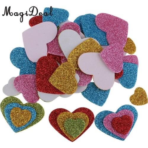 MagiDeal 50 Pieces Foam Heart Glitter Stickers for Wall Stickers Ornament Gift Wedding decoration Valentines day Crafts