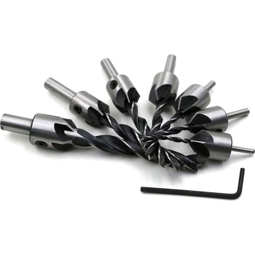 7Pcs/4Pcs Hss 5 Flute Countersink Drill Bit Set 3mm 4mm 5mm 6mm 7mm 8mm 10mm Reamer Woodworking Chamfer Hand Tool Sets