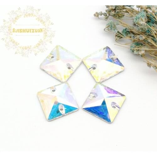 New product High-quality Crystal AB Square Crystal Glass Sew-on Rhinestones with two holes DIY wedding Dresses and Clothes