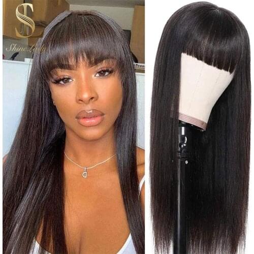 Straight Human Hair Wigs With Bangs Remy Full Machine Made Wigs For Women Human Hair Short Bob Pre Plucked Bleached Knots Wigs
