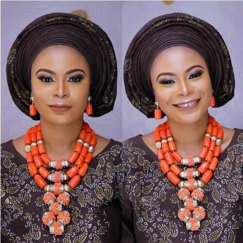 Luxury African Wedding Bridal Coral Jewelry Sets Women Costume Jewelry Sets Big Coral Bead Necklace Set Free Shipping CNR801