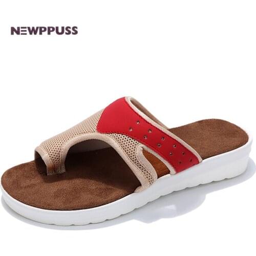 2021 summer net cloth PU lining color splice casual flip-flops, thick sole composite sole sweat absorption cool female slippers