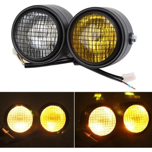 Motorcycle Cafe Racer Universal Dominator Grill Twins Dual Headlight Double Headlamp For Harley BMW Yamaha Honda Bobber Custom