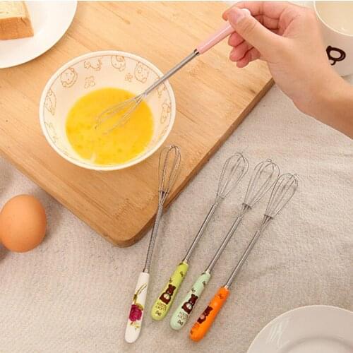 1pcs Egg Stiring Beaters Bear Ceramic Handle Stainless Steel Compact Manual Eggs Beater Cake Biscuit Baking Mixer