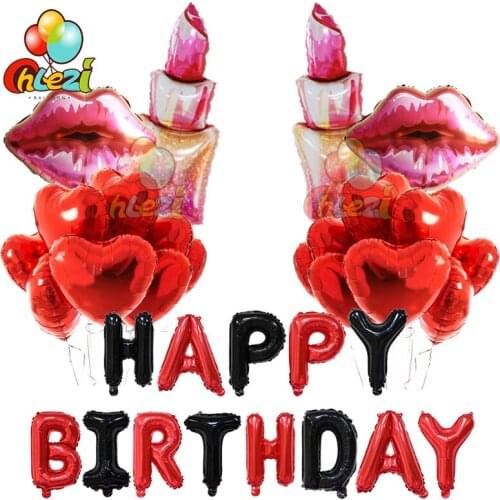 33pcs Large Red Lips Lipstick Foil Balloon Birthday party Wedding decoration 18'' heart Love Helium Balloons Adult party shower