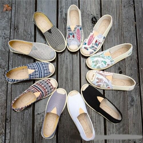 Women One-step Canvas Shoes Low-top Breathable Flat-heel Wear-resistant Layered Cotton Linen Round-toe Fashion Females Footwear