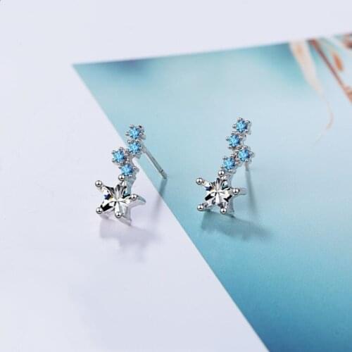 Sole Memory Fresh Blue Stars Zircon 925 Sterling Silver Temperament Fashion Female Dangle Earrings SEA389