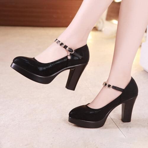 Plus Size 32-43 Platform Shoes Women Pumps Block Heel 2021 Spring Fall Rhinestone High Heels Shoes Ladies Party office Shoe