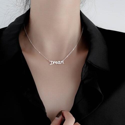 925 Sterling Silver Crystal Dream Letter Charm Pendant Choker Necklace For Women Girls Statement Wedding Simple Jewelry dz795