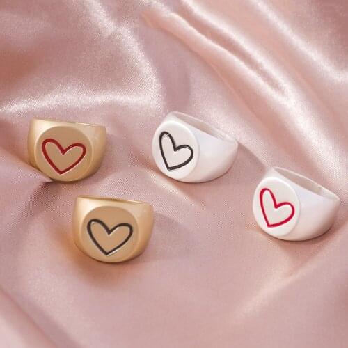 1Pcs Korea Fashion Drip Glaze Female Metal Gold Color Heart Rings For Women Minimalist Wide Rings Jewelry