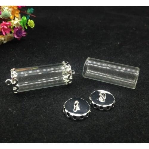 100sets/lot 28*12mm DIY two sides open tube glass globe findings set glass bottle glass vail pandent fashion jewelry glass dome