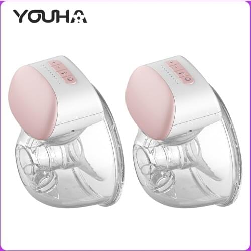 2 pcs YOUHA Wearable Breast Pump Hands Free Electric Portable Wearable Breast Pumps BPA-free Breastfeeding Milk Collector