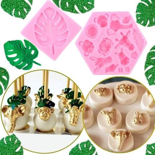 3D Jungle Safari Animals Silicone Mould Monstera Leaves Fondant Cake Decoration Tools Cupcake Topper Candy Chocolate Baking Mold