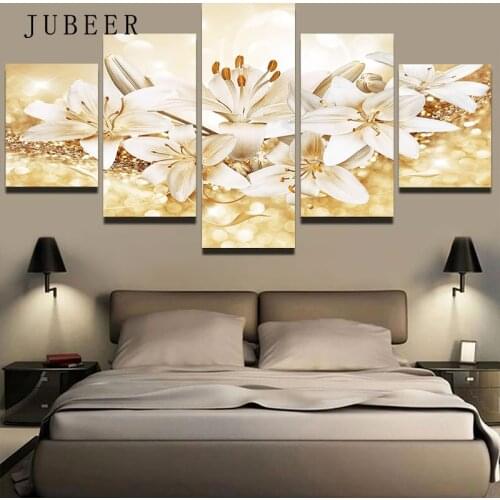 5 Panel Wall Art Canvas Painting Yellow Flowers Posters and Prints Modern Abstract Wall Picture for Living Room Home Decoration